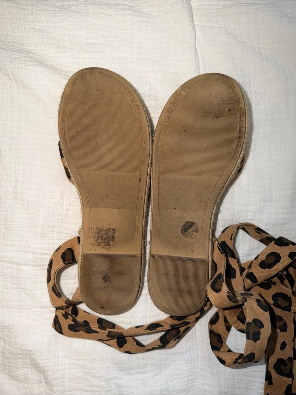 Old Navy Leopard Print Tie-Ankle Espadrille Sandals in Tan and Black